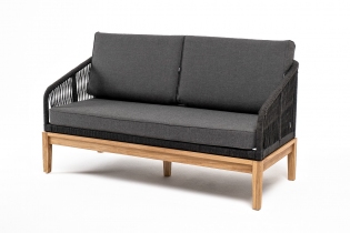 «Канны» диван 2-местный плетеный из роупа, каркас алюминий светло-серый (RAL7035) шагрень, роуп серый меланж круглый, ткань светло-серая